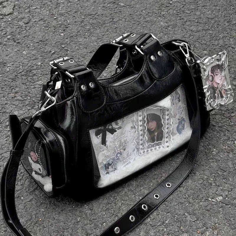 Y2k Black Ita Bag Girl Transparent Messenger Bags Women's Fashion Shoulder Bag Ladys Diy Display Tote Handbag Lolita Handbags