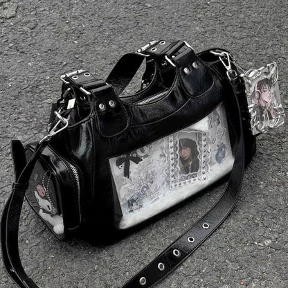Y2k Black Ita Bag Girl Transparent Messenger Bags Women's Fashion Shoulder Bag Ladys Diy Display Tote Handbag Lolita Handbags