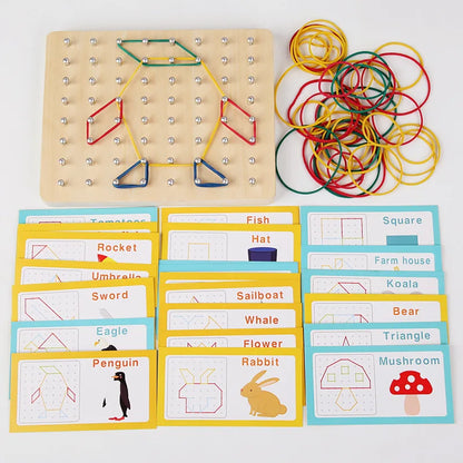 Wooden Puzzle Toys Geometric Shape Rubber Band Nailboard Game Kids Montessori Educational Creative Toy Fine Motor Training