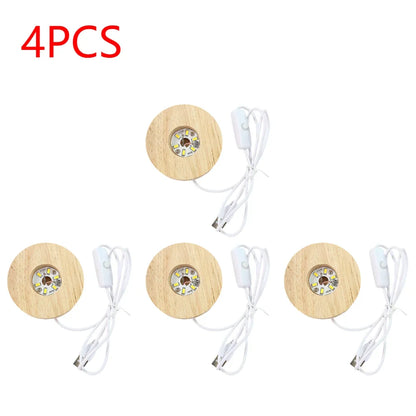 10-1PCS Handmade LED Wood Display Base USB Round Wooden Night Lamp Base Bedroom Resin Ornament Stand DIY Night Light