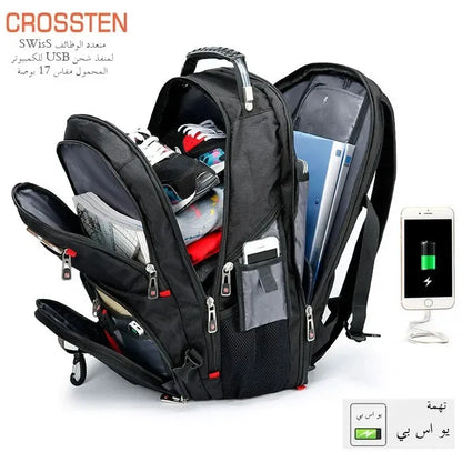 Swiss Multifunctional Durable 17 Inch Laptop Backpack Travel Bag College Bookbag with USB Charging Port Water Resistant