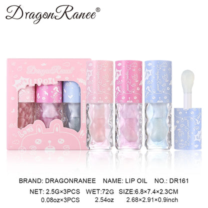 Three Lip Oil Set, Water-Glossy Mirror Moisturizing Lip Gloss, Hydrating and Coloring, Autumn and Winter Lip Gloss, Moisturizing, Versatile Whitening Lip Oil