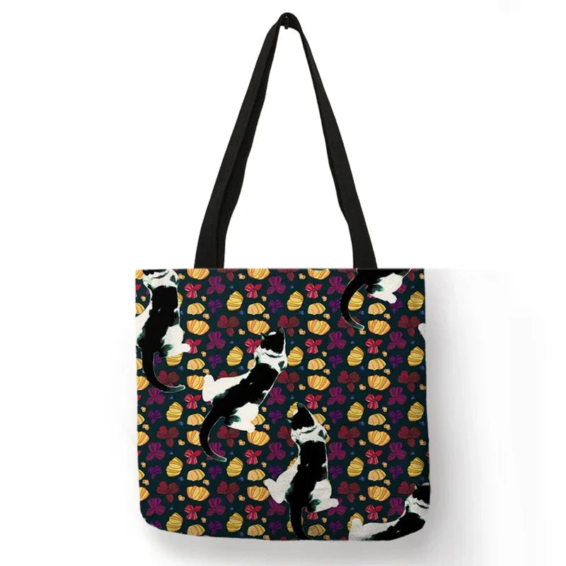 Black Cat Print Animal Art Painting Shopping Hand Bag Women Shoulder Bag Eco Large Graphic Tote Shopper Bag  for Boutique