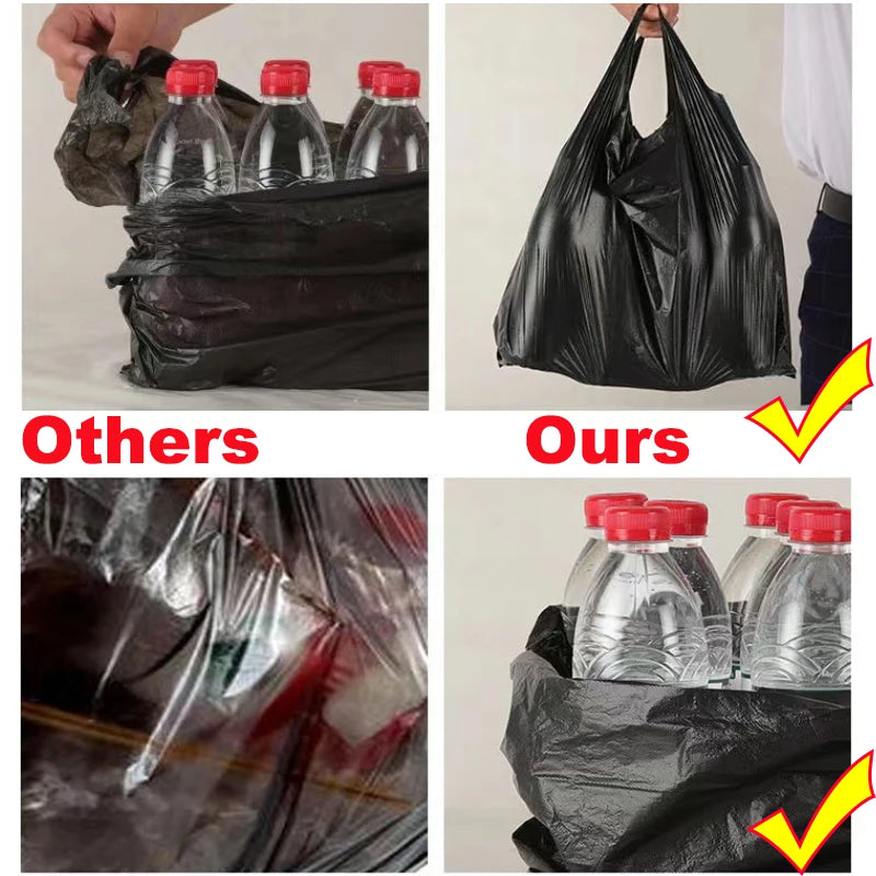 Thickened Black Garbage Bag Trash Pouch Household Disposable Garbage Bag Vest Type Plastic Trash Bags for Kitchen Toilet Office