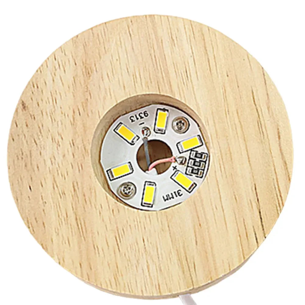 10-1PCS Handmade LED Wood Display Base USB Round Wooden Night Lamp Base Bedroom Resin Ornament Stand DIY Night Light