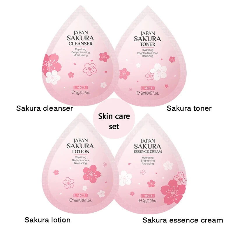 4pcs Green Tea Skin Care Sets Trial Pack Korean Cosmetics Acne Treatment Face Cream Eye Cream Face Care Set For Women Sakura Kit