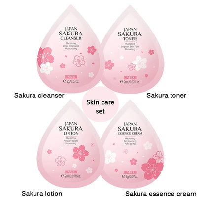 4pcs Green Tea Skin Care Sets Trial Pack Korean Cosmetics Acne Treatment Face Cream Eye Cream Face Care Set For Women Sakura Kit
