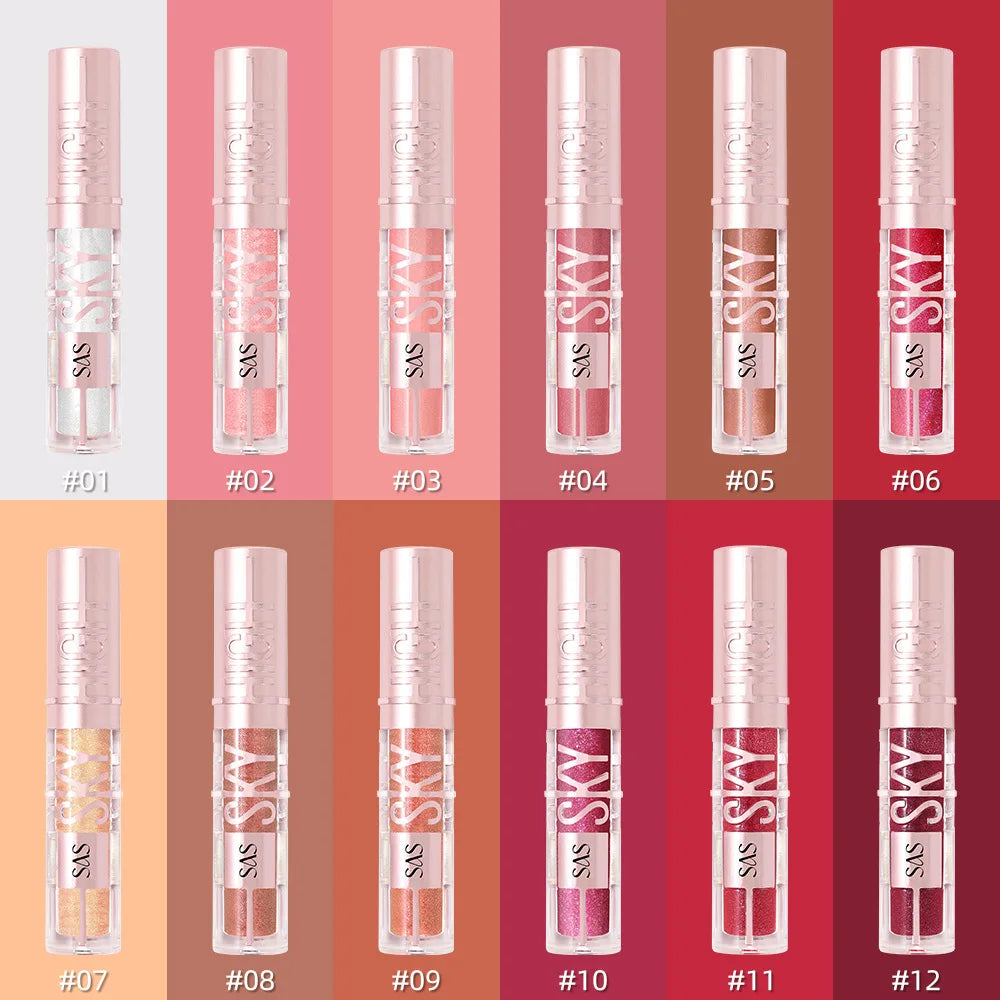 USHAS 12 color glitter mirror hydrating lip gloss pearl color development nourishing moisturizing lip glaze