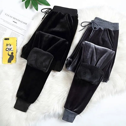 Thiened Fce/Lightweight Velvet Women's Autumn Winter Warm Loose Harem Casual Sweatpants Slimming Trendy High Waist Nine ...