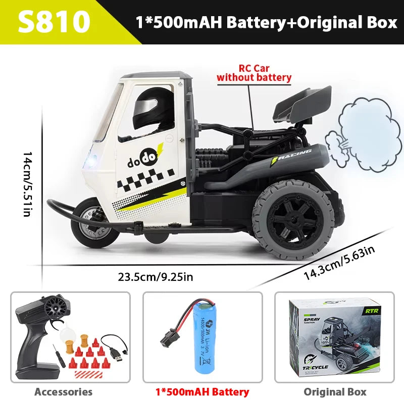 ZWN S810 Three Wheels RC Car With Lights Spray 2.4G Remote Control Electric High Speed Emulation Motorcycles Toys For Kids