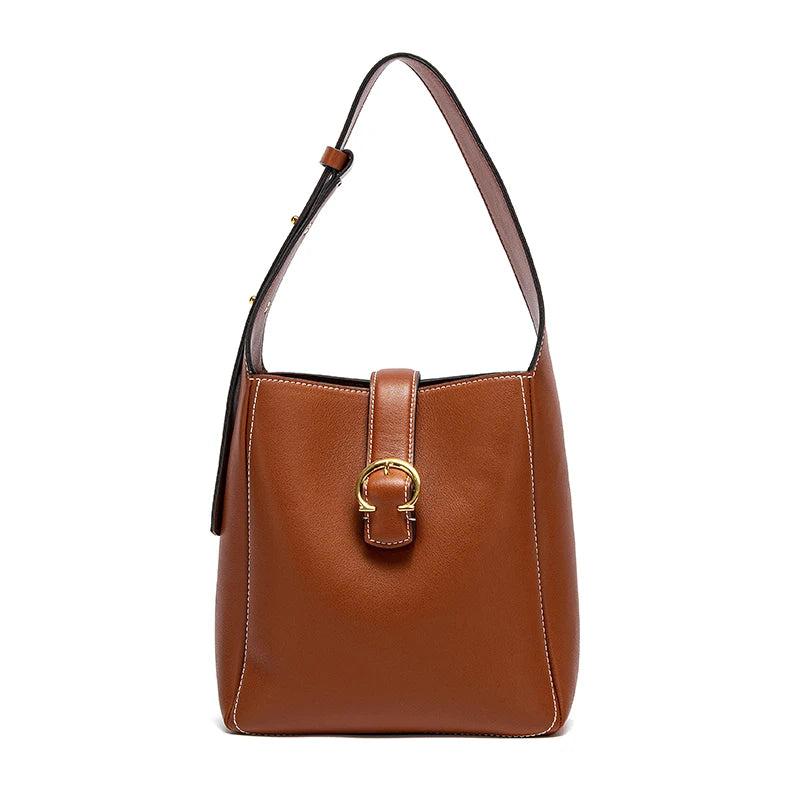 Retro Style Fashion Classic Women's Handbag Pure Colour Simple Buckle Design Exquisite Versatile Women's Shoulder Bag