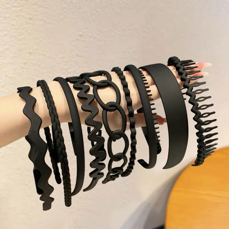 9Pcs/Set Non-slip Hair Hoop Band for Women Men Frosted Face Wash Headband Multi-style Headbands Simple Hairband Hair Accessories