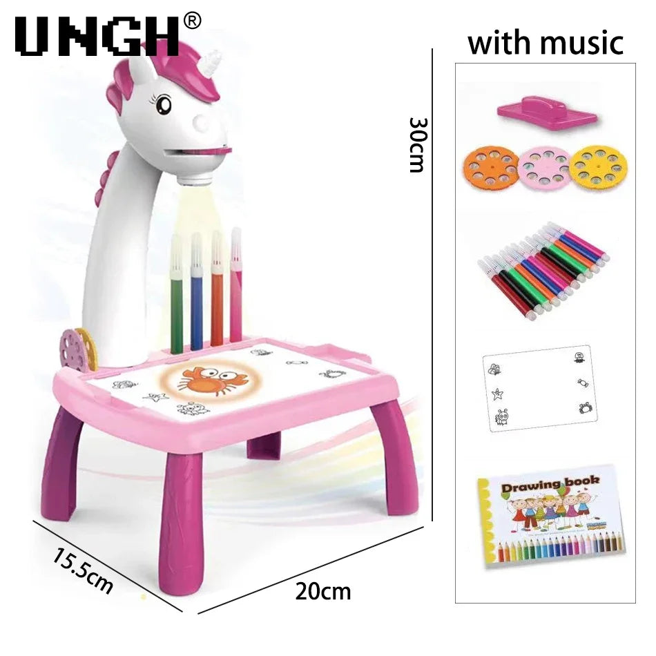 UNGH Children led projector drawing table toy painting set table educational board learning tools painting toys for children