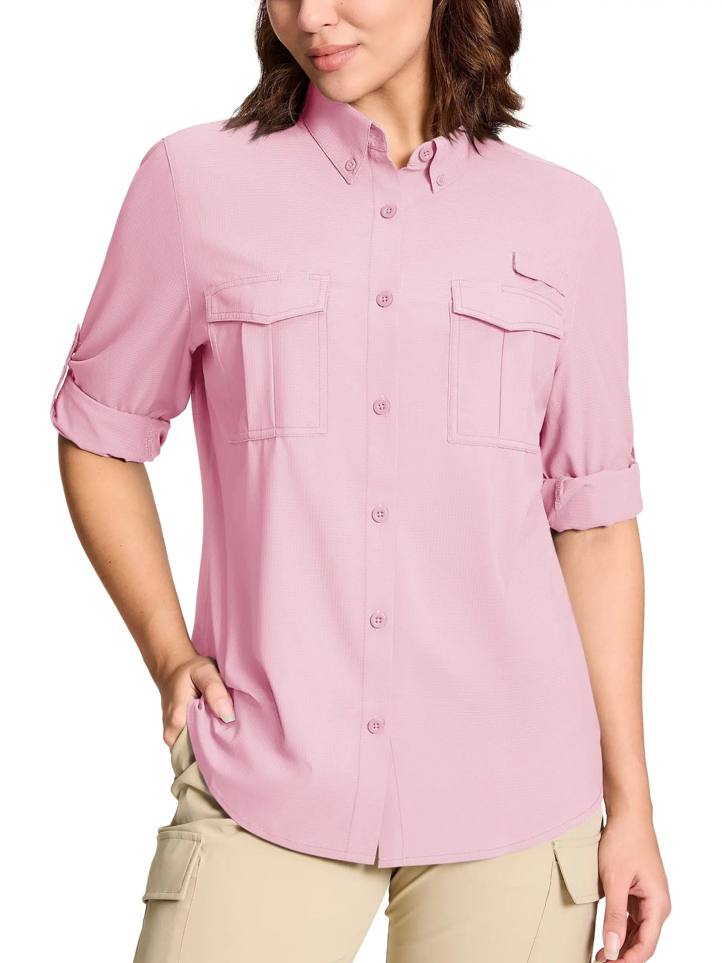 TACVASEN Quick Dry Hiking Fishing Blouse Womens Long Sleeve Button Down Outdoor Camping Shirts Breathable Sun Protection Tops