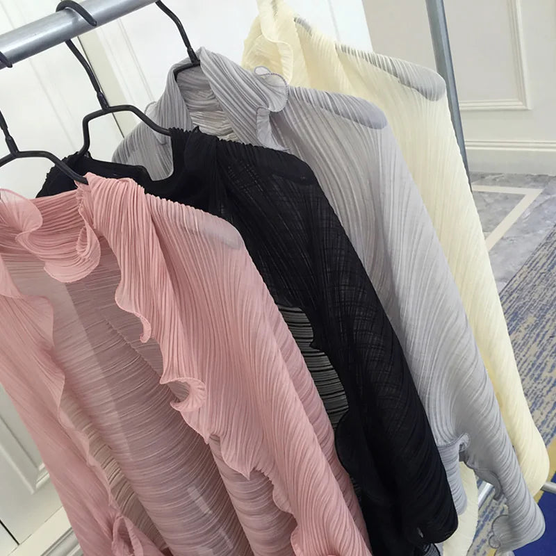 Women Ruffled Sunscreen Arm Sleeves Chiffon Shawls Solid Scarf Clothes Ladies Driving Cycling Sun Protection Scarves Beach Shawl