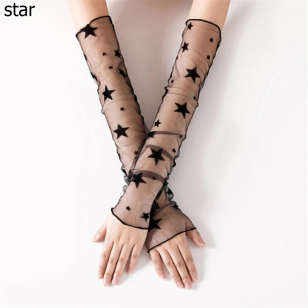 Summer Fashion Lady Gauze Sun Protection Sleeves Gloves Women Thin Long Fingerless Arm Warmers Sunscreen UV Breathable Mittens