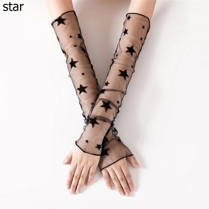 Summer Fashion Lady Gauze Sun Protection Sleeves Gloves Women Thin Long Fingerless Arm Warmers Sunscreen UV Breathable Mittens