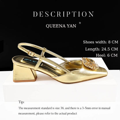 Queena Yan Italian Rhinestone-Studded Pointed-Toe High Heel Shoes or with Matching Bag Set – Stylish & Comfortable Women's shoe