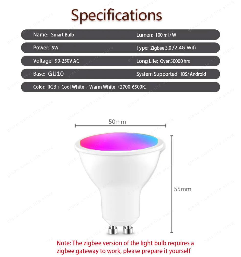 Zigbee Gu10 Wifi Smart Led light Bulb RGBCW Dimmable Led Lamp 220V 110V Smart Bulbs  For Ewelink APP Alexa Google Home Yandex
