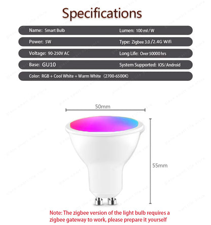 Zigbee Gu10 Wifi Smart Led light Bulb RGBCW Dimmable Led Lamp 220V 110V Smart Bulbs  For Ewelink APP Alexa Google Home Yandex