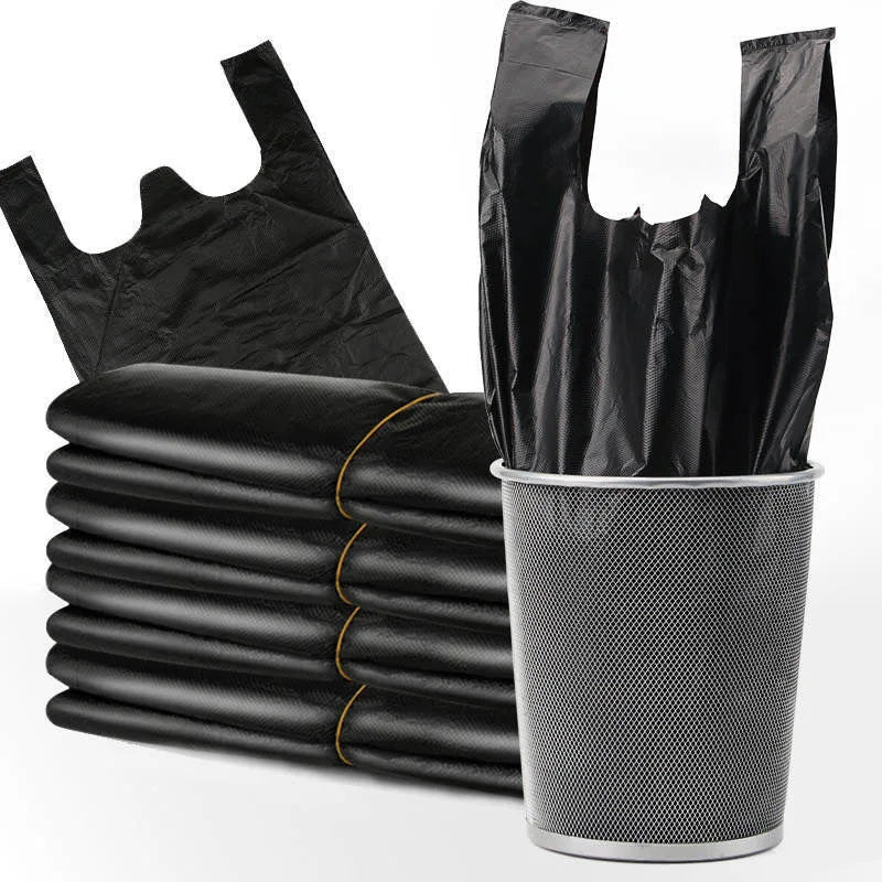 Thickened Black Garbage Bag Trash Pouch Household Disposable Garbage Bag Vest Type Plastic Trash Bags for Kitchen Toilet Office