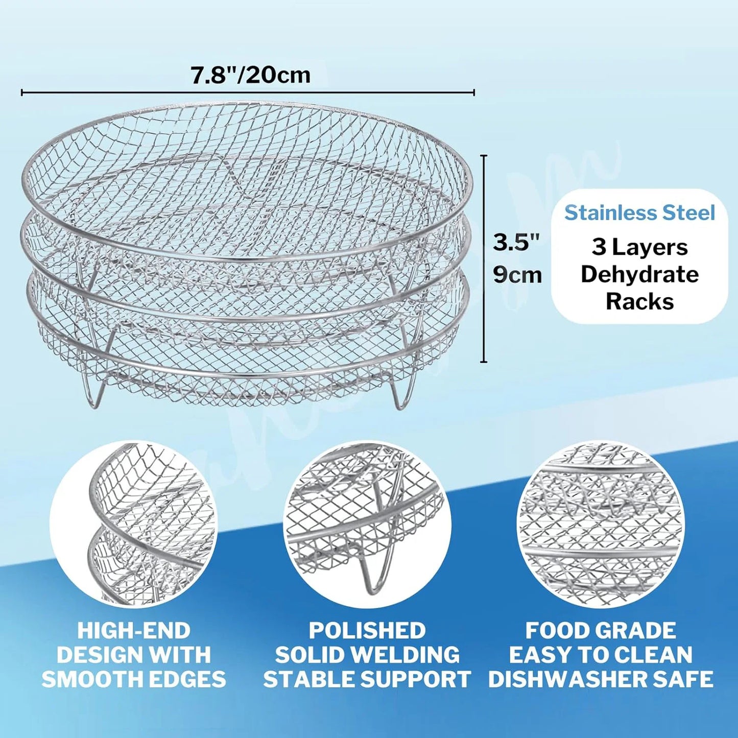 Three Stackable Air Fryer Rack Ovens Racks Stainless Steel Basket Tray Air Fryer Accessories Kitchen Gadgets Baking Tools