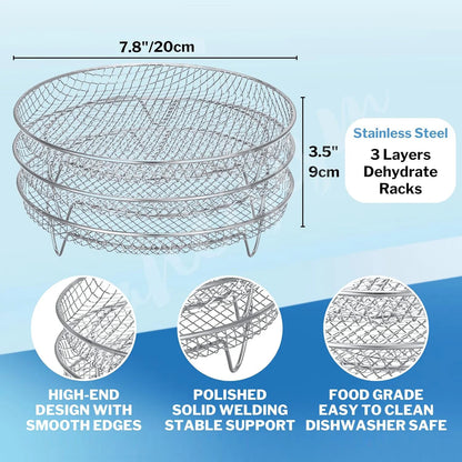Three Stackable Air Fryer Rack Ovens Racks Stainless Steel Basket Tray Air Fryer Accessories Kitchen Gadgets Baking Tools