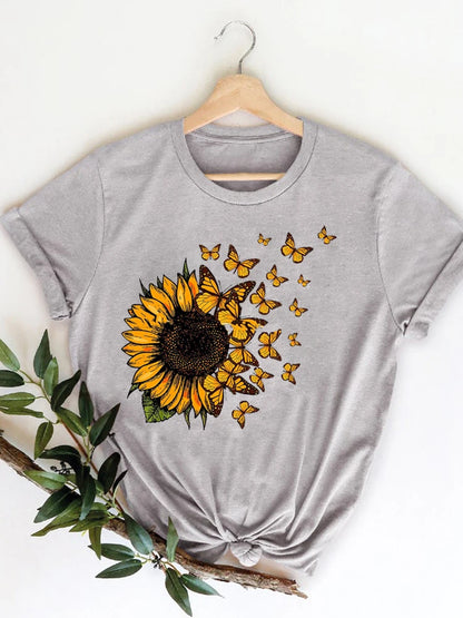 Summer Clothing leopard love heart sweet Fashion Women Tee T-shirts Casual Short Sleeve Regular Female Graphic T Shirt Clothes