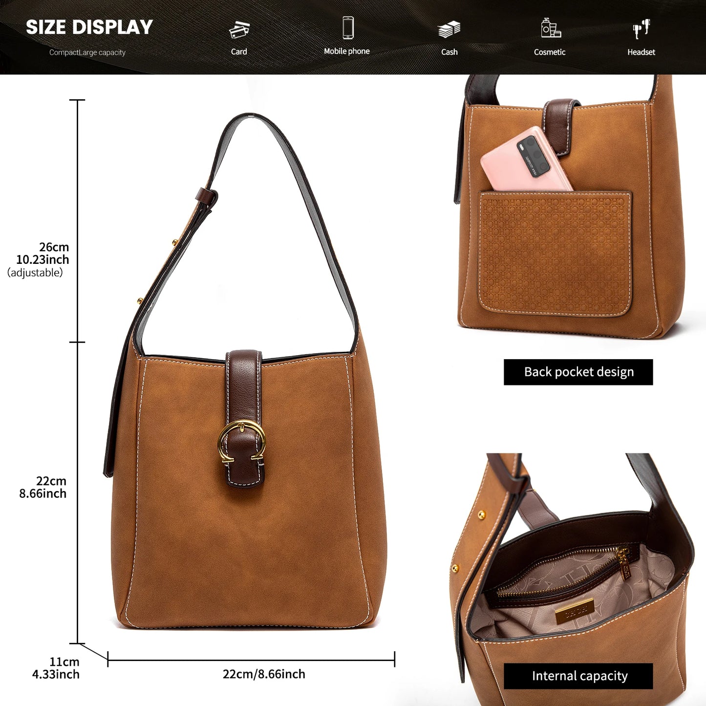 Retro Style Fashion Classic Women's Handbag Pure Colour Simple Buckle Design Exquisite Versatile Women's Shoulder Bag