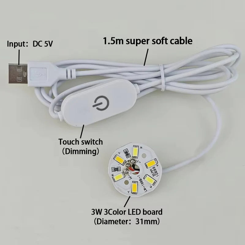 1.5M Line Length DC 5V USB LED Lights 3 Colors 3W 10W Desk Book Lamp With Touch Switch Dimmable Bedroom Reading USB Night Light