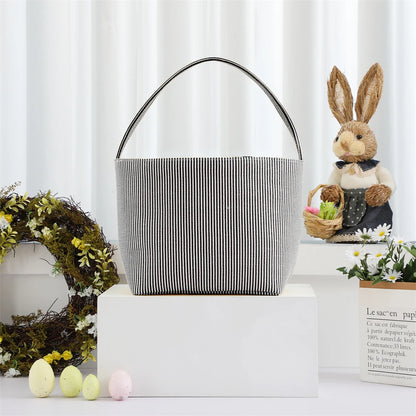 Seersucker Easter Basket Halloween Stripped Bucket Kids Boys Girls Egg Hunt Carrying Gift Tote Bag Toys Party Decoration