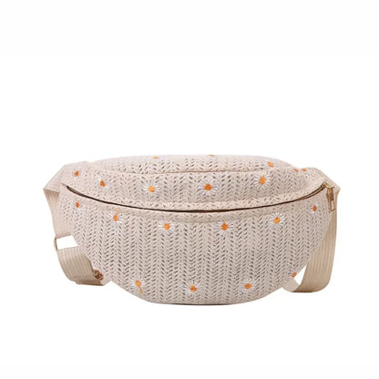 Women's Waist Bag Straw Woven Ladies Shoulder Crossbody Bags for Women 2025 Summer Fanny Pack Fashion Phone Female Chest Bag