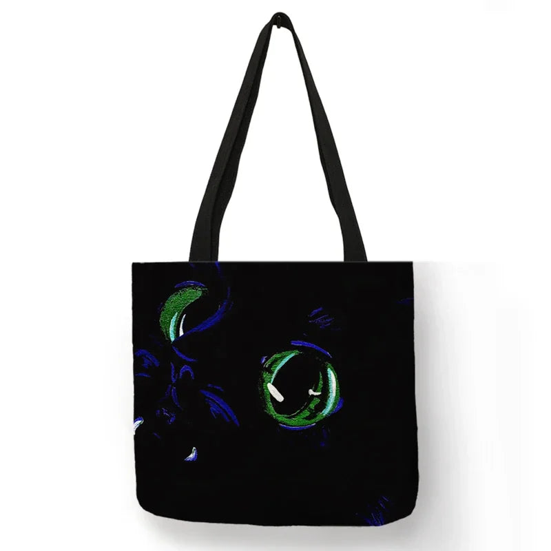 Black Cat Print Animal Art Painting Shopping Hand Bag Women Shoulder Bag Eco Large Graphic Tote Shopper Bag  for Boutique