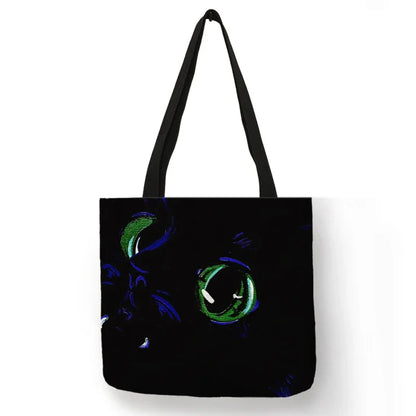 Black Cat Print Animal Art Painting Shopping Hand Bag Women Shoulder Bag Eco Large Graphic Tote Shopper Bag  for Boutique