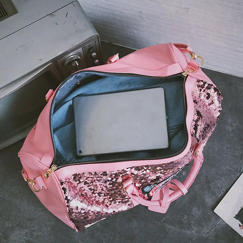 Women Travel Bag Large Capacity Shoulder Crossbody Bag Fashion Sequins Luggage Pack High Quality Handbag Luxury Lady Weekend Bag