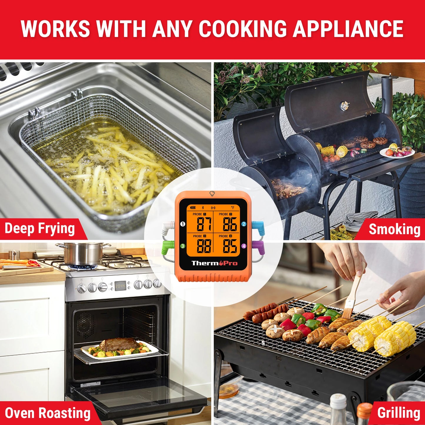 ThermoPro TP930 Wireless 200M Bluetooth-connected Phone APP 4 Probes Backlight Digital Oven Meat Thermometer For Kitchen Cooking