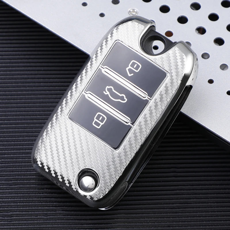 TPU Carbon Fiber Car Flip Key Case Cover Bag Holder Keychain for Roewe RX5 MG3 MG5 MG6 MG7 MG ZS GT GS 350 360 750 W5