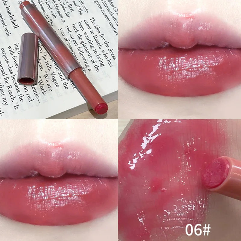 Strawberry Brown Jelly Lipstick Water Gloss Mirror Lip Gloss Moisturizing Hydrating Water Light Lip Stick Non-Sticky Lips Makeup