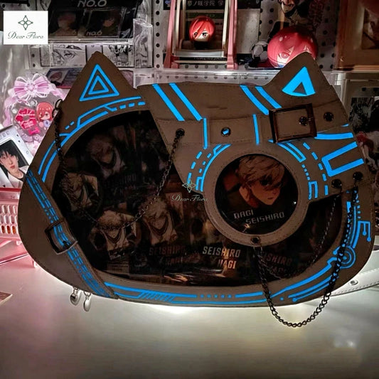 Y2K Kawaii Cat Ita Bag Cute PU Backpack Girls Transparent Pocket Harajuku Crossbody Bag Women's Fashion DIY Display Shoulder Bag