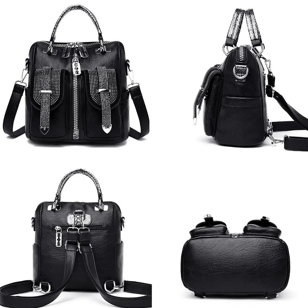 Women Leather Backpacks Vintage Female Shoulder Bag Design Travel Back Pack Lady Bagpack Mochilas School Bags For Teenage Girls