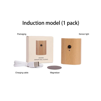 Wooden Motion Sensor Light Up And Down Induction Wireless LED Night Lights Lighting Bedroom Kitchen Cabinet Corridor Wall Lamp