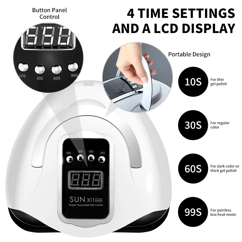 X11 Upgrade UV Lamp, HD Display Screen-4 Timer Setting-Bottom Detachable, Fast Curing for All Nail Gel, Pro & Portable UV Lamp