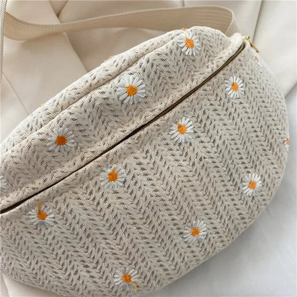 Women's Waist Bag Straw Woven Ladies Shoulder Crossbody Bags for Women 2025 Summer Fanny Pack Fashion Phone Female Chest Bag