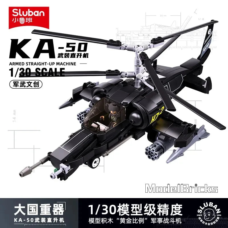 Sluban WW2 Military F-14 Su-27 F/A-18 Fighter Air Weapon Building Blocks MI-24 Ka-52 Helicopter Classic Model Aircraft Toys Gift