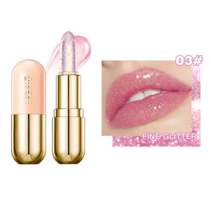 Soft Jelly Lipstick Color Changing Glossy Hydrating Moisturizing Glitter Lip Stick Sparkling Sequins Turning Red Shade Lip Balm