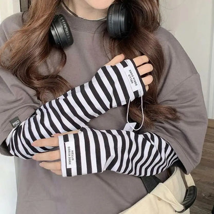 1 Pair Dual-Color Striped Sun Protection Arm Sleeves Loose Summer Outdoor Protector Solar Sleeves Women Ice Sleeve Arm Protector