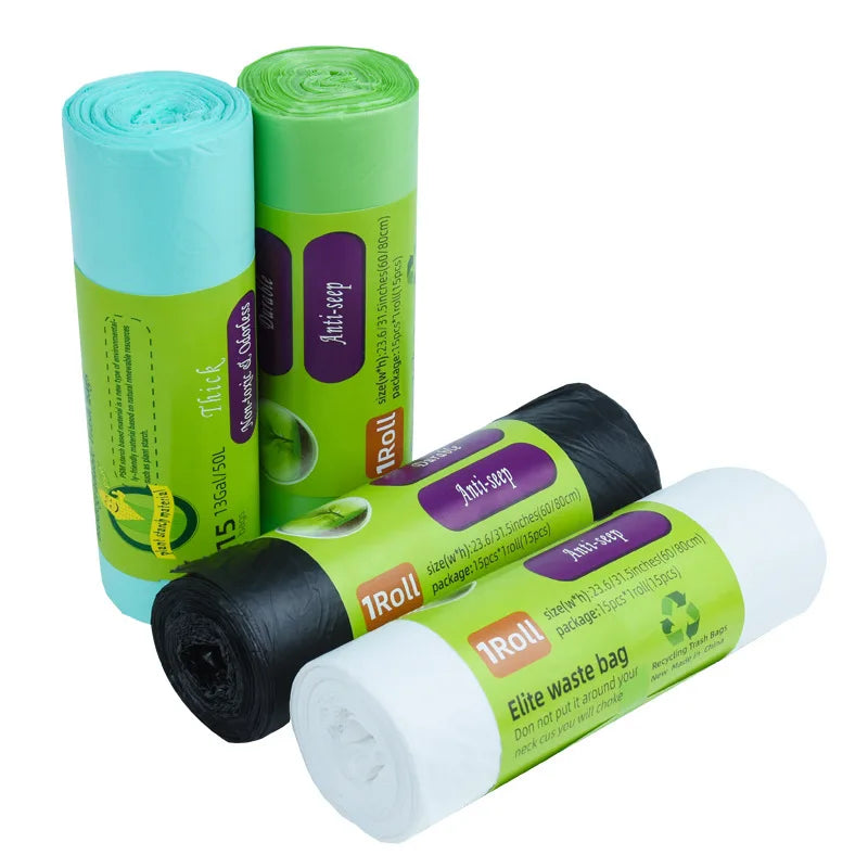 15pcs 13Gallon/50L Biodegradable Trash bags large Garbage bags For kitchen Bin Liner/Trash/rubbish Bags RecyRecycled