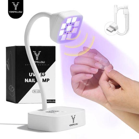 YOKEFELLOW Mini Led UV Nail Light With Auto Sensor Gooseneck Gel X Nail Lamp for Flash Curing Gel Nail Polish and Nail Tips