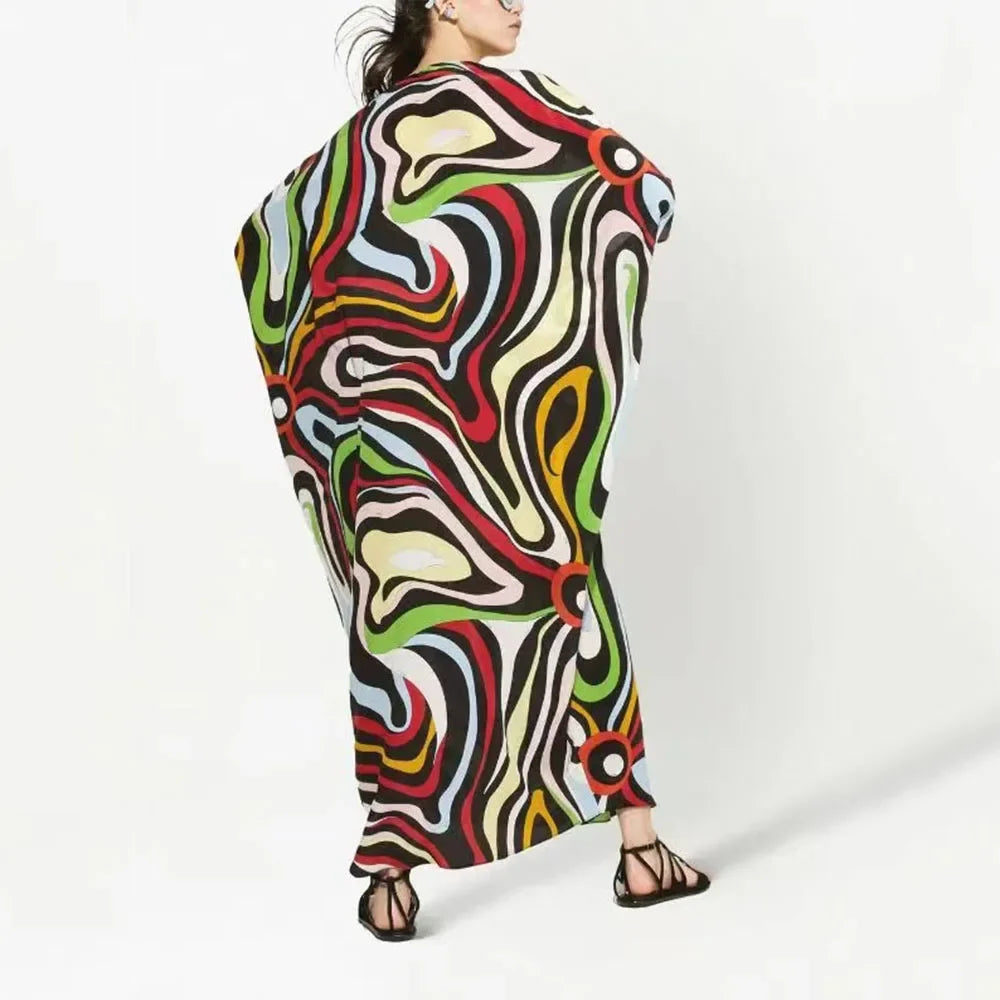 Y2K Style Cover-ups for Swimwear Women 2024 Summer New Print Loose Long Robe Sun Protection Beachwear Bathing Suit One Size