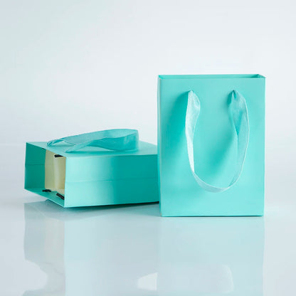 10Pack Bulk Blue White Gift Paper Bags with Ribbon Rope Kraft Handle Shopping Paper Bag 14x7x15cm Fast Food Take Away Packaging